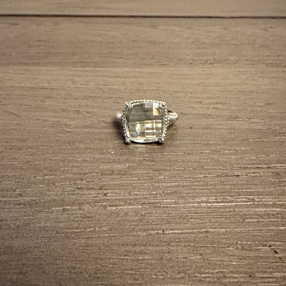 Judith Ripka Sterling Silver and Green Prasiolite Ring Size 6